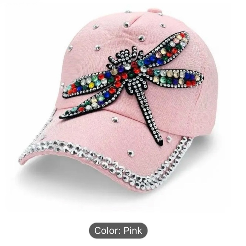 Embellished Pink hat with Dragonfly Design